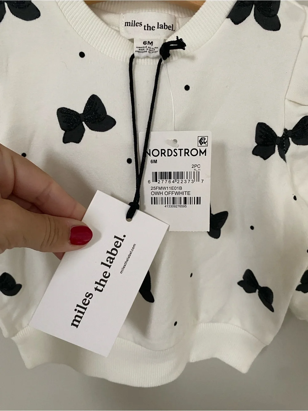New Mille the Label Kids Cream Matching Set with Black Bow Print